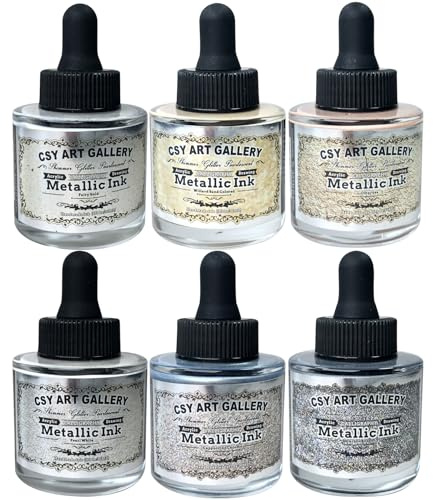 CSY Art Gallery Metallic-perlmuttfarbene Glitzer-Acrylfarbe–Glänzende Kalligrafietint –Silberne, flüssige Goldpigmente,perfekt für Leder,Farben,Leinwand,Steine ​​und Holz (Galaxy Starlight Set)