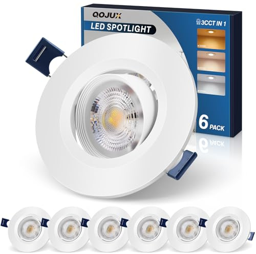 QOJUX Faretti LED da Incasso, 5W 500LM Ruotabile Luci Ultrasottili da Soffitto 3000K 4000K 6500K, IP44 Faretti LED da Incasso per Cartongesso Ø64-80mm AC 220-240V, Set di 6