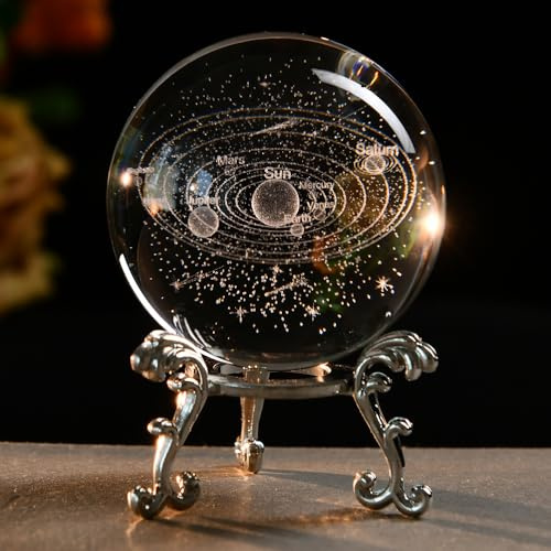 ZRENJHUS 3D Solar System Crystal Ball Glass Space Paperweights Astronomy Gifts Solar System Model Gift for Boys Girls