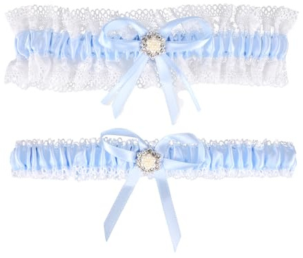 2 Stycken Brudstrumpeband, Elegant Blå Rosett Brudstrumpeband Tillbehör för Bröllop Förlovning och Brudklubb