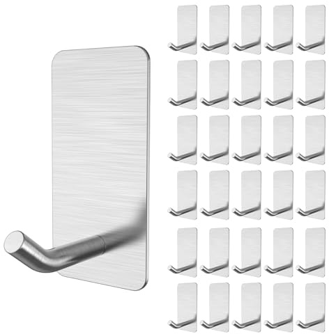 MENUY 30 Stücke Klebehaken Extra Stark, Handtuchhalter Ohne Bohren Maximale Belastung 5kg, Edelstahl Handtuchhaken Selbstklebend, Wandhaken Selbstklebend Für Küche, Bad, Büro, Toilette