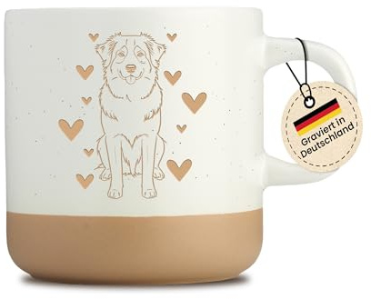 LIEBTASTISCH - Australian Shepherd Tasse mit Gravur - Geschenkidee - Hundebesitzer - 360 ML - Spülmaschinenfest - Geburtstagsgeschenk - Beige