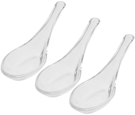 DIYEAH 3 Piezas Cucharas Transparentes de Vidrio Reutilizables para Postres y Yogur Cucharas Profundas para Sopa Asiática Utensilios Esenciales para Buffet y Restaurante