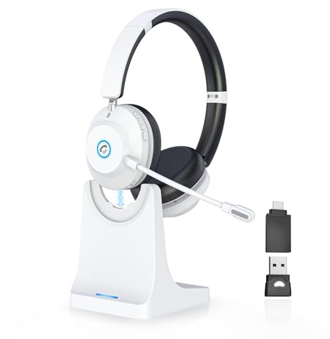 Earbay Casque sans fil avec micro pour le travail, station de charge