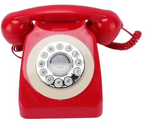 Denash Téléphone Fixe Filaire Rétro, Téléphone à Cadran Poussoir de Conception Classique avec Fonction de Recomposition, Domestique Vintage pour Le Bureau et la Décorati (Rouge)