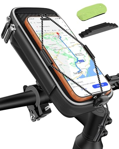 FKEWUK Support Telephone Velo Moto avec Sacoches pour Smartphone de 5,5″–7″ | Sacoche Guidon Velo Etanche avec Porte Telephone Moto, Support TéLéPhone VéLo Scooter, Accessoires Trotinette Electrique Vtt