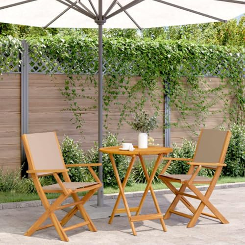 YunCangg 3-delad Bistro-set brungrå tyg och massivt trä, väderbeständigt, vikbart, trädgårdsmöbelset med bord och stolar för terrass balkong veranda, utrymmesbesparande, robust, utomhus matgrupp