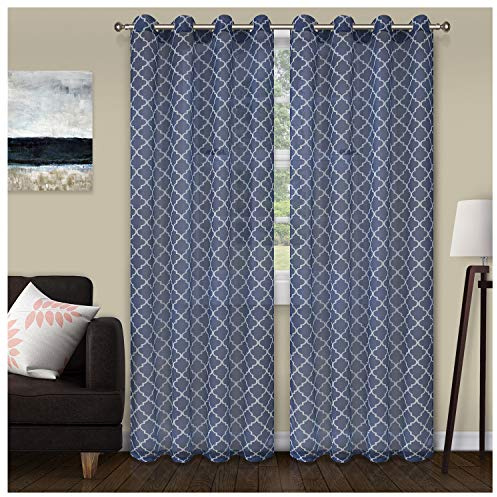 Superior Westview Geometric Jacquard Curtains, Window Accents, Geometric, Diamond Trellis with Grommets, Modern, Transitional, Farmhouse, Rustic, Curtain Set of 2 Panels, 52 X 108, White
