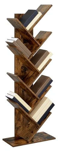 VASAGLE Tree Bookshelf, 9-Tier Bookcase, Large Bookshelf, Space-Saving Corner Shelf, Book Tree, Holds Books, CDs, Games, for Bedroom, Living Room, Home Office, Rustic Brown ULBC11BX