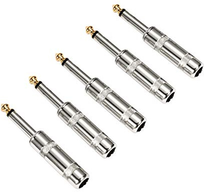 HSP-HSWITI Audio 1/4 TS Plug, 6.35mm Heavy Duty TS Mono Male Solder Jack Connector for Speaker/Guitar/Microphone Cables, DIY Soldering Required (NOT Plug-and-Play) -5 Pack
