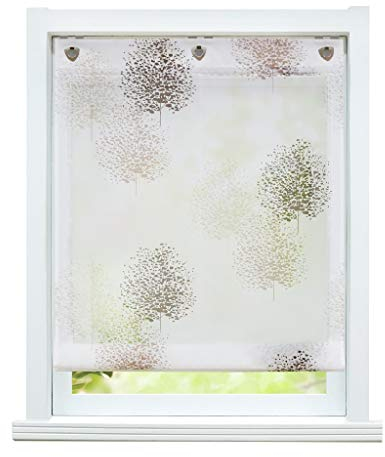 ESLIR Raffrollo ohne Bohren Raffgardine mit Ösen Transparent Gardinen mit U-Haken Ösenrollo Modern Weiß Bäume Muster BxH 100x140cm 1 Stück
