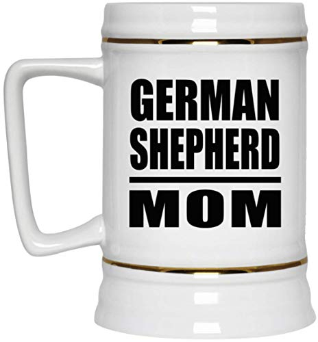 Designsify Gifts, German Shepherd Mom, 22oz Beer Stein Ceramic Tankard Mug with Handle for Freezer - for Birthday Anniversary Christmas Mothers Day Fathers Day Party, to Men Women Him Her Friend Mom