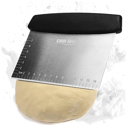 COM-FOUR® Cortador de masa premium de acero inoxidable rectangular - Cortador de masa con mango de plástico (1 pieza - color plateado - cuadrado)