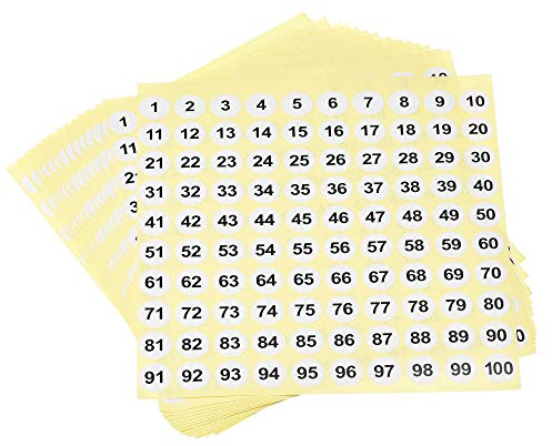 Sourcingmap, adesivi rotondi con numero di 15 mm, diametro 15 mm, etichetta in carta patinata, 15 fogli, parola nera/sfondo bianco