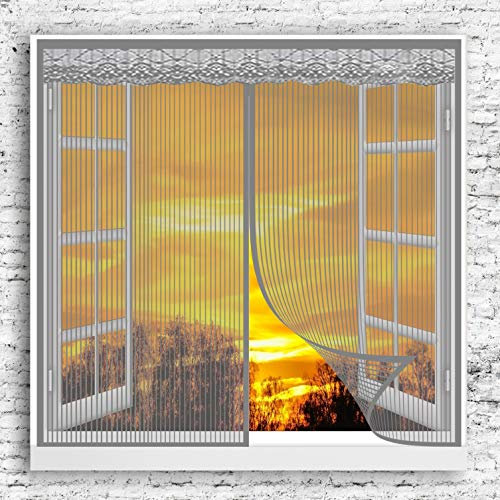 Selbstklebende Magnet Fenster Netz 115x120cm Auto Schließen Faltbar Fliegengittertür Fliegenvorhang Smart Selbstbausatz für Flure/Türen/Windows/Wohnzimmer, Grau A