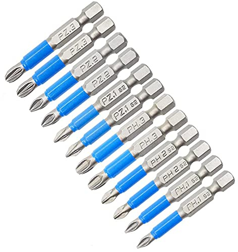 Magnético Puntas De Destornillador Antideslizantes, 12 Piezas Juego De Puntas De Destornillador Phillips Magneticas, 50mm Pz/Ph Punta Atornillador Punta Phillips Para Atornillador, Ph1 Ph2 Ph3 Pz1 Pz2