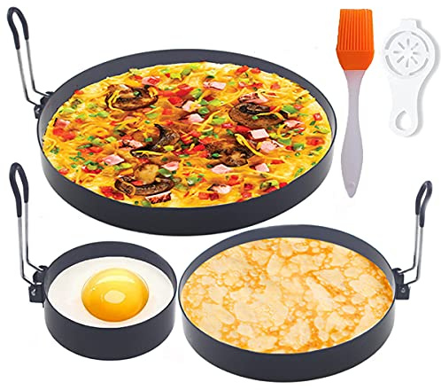 Juego de olla de huevos de acero inoxidable, anillo de tortilla de 8 pulgadas, anillo de panqueques de 6 pulgadas, anillo de huevo de plancha de 4 pulgadas, antiadherente, 3 paquetes grandes de