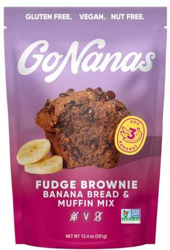 GoNanas Fudge Brownie Farina d'avena Banana Bread Mix, adatto per diete vegane a base vegetale, snack senza latticini senza glutine, snack sani per adulti, mix di muffin, senza noci, cupcake dessert