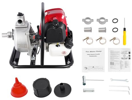 Gasoline Water Pump 1 inch Dirty Water Pump 1.7HP 38cc 4 Stroke Petrol Engine Portable Garden Pump 8000 L/h for Lawn Irrigation, Swimming Pool