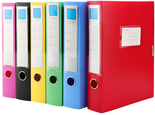 PINGEUI 6 PCS A4 File Storage Boxes, Collapsible Plastic Archives Cases with Lid, File Folder Organizer Document Storage Filing Box for Office Home School, 6 Assorted Colour
