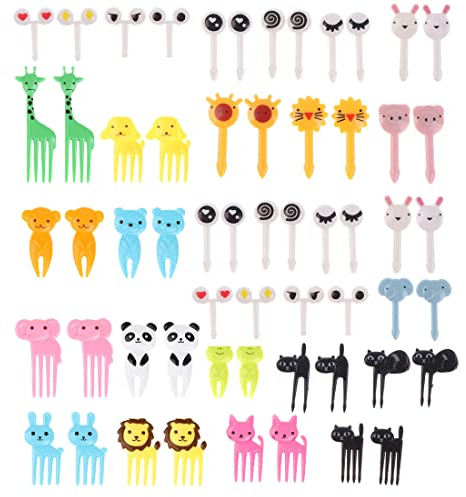 YUUSIKCO 60 Stück Obstgabeln Kinder, Hochwertiger ABS-Kunststoff, 3-6 cm, Mehrfarbig, 4,5 cm breit