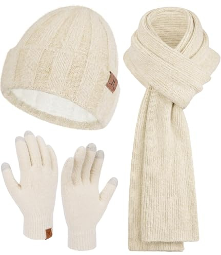 Bequemer Laden Mujeres Invierno Gorro Termicos Guantes Tactiles Bufanda Larga Conjunto Regalo Mujer con Forro Polar