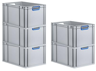 PROREGAL SuperSparSet 5x Eurobox NextGen Color | HxBxT 32x40x60cm | 65 Liter | Griffe blau offen | Verstärkter Boden | Eurobehälter, Transportbox, Transportbehälter, Stapelbehälter
