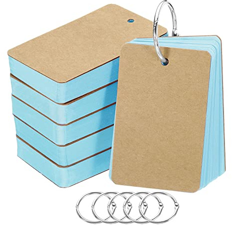 PATIKIL 3.5 x 2 Blank Flash Cards with Rings, 300 Pack Study Cards Index Cards Note Card Pre Hole Punched for Learning, Blue