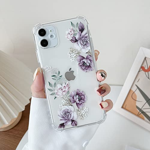 DEFBSC Weiche Hülle Kompatibel mit iPhone 11, Transparent Florale Blumen Muster Design für Mädchen Klar TPU Dünne Stoßfest Kratzfestes Handyhülle Schutzhülle - Lila Pfingstrose