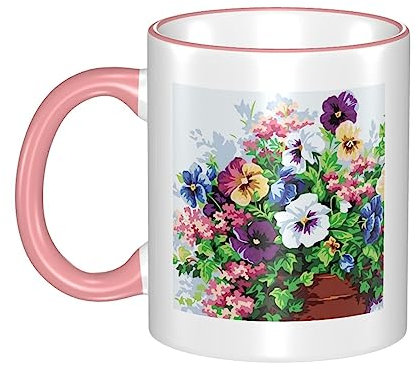 OUSIKA Kaffeetassen mit Stiefmütterchen-Blumen-Druck, Keramik-Kaffeetassen für Frauen, 326 ml, Teetassen für Latte-Milch-Kakao
