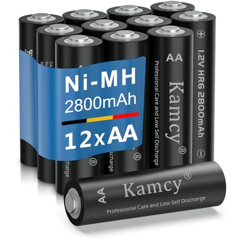KAMCY Lot de 12 piles rechargeables AA 2800 mAh 1,2 V NI-MH (faible décharge, 1 500 cycles)
