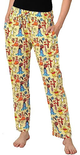Disney loungebyxor för kvinnor pyjamasbyxor tryck överallt bomull, Puh och vänner, M