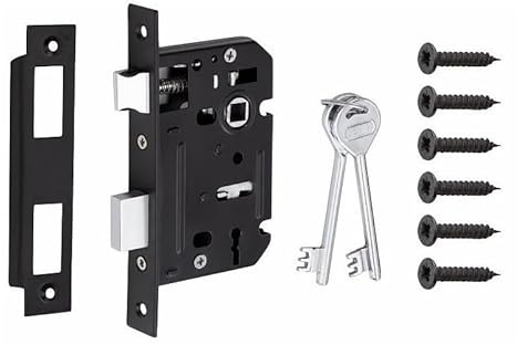 Golden Grace 3 Lever Mortise Sash Lock with 2 Keys, Matt Black, 64mm | Bolt-through fixings and a 45mm backset to spindle hole offer a corrosion-resistant metal build for internal wooden doors.