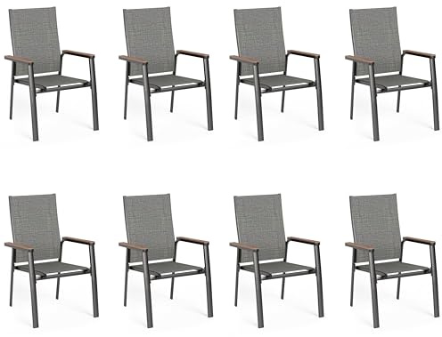 PHI VILLA Gartenstühle 8er Set Aluminium Terrassenstühle mit Textilene Stapelbare Balkonstuhl für Garten Balkon Outdoor Terrasse Wetterfest