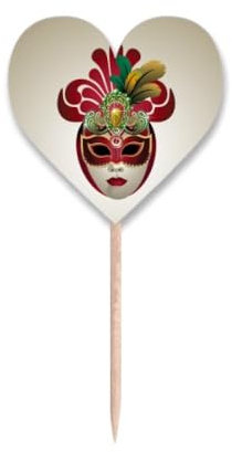 Palillos de dientes con forma de cabeza redonda, diseño de corazón y texto Happy Carnival of Venice