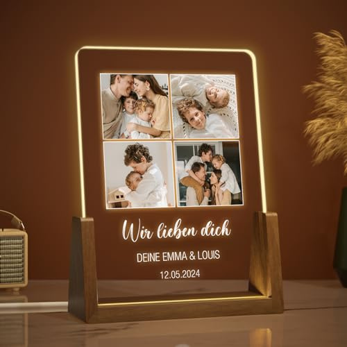 Giftove Personalisierter LED-Fotorahmen, Geschenk für Mama und Papa | Personalisierter LED-Bilderrahmen aus Walnussholz mit Foto, Geschenk für Mama, Papa, Geburtstag oder Weihnachten