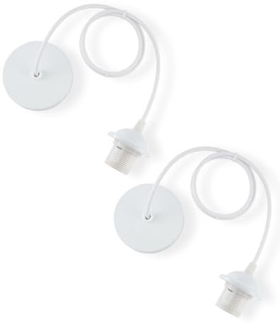 Vecys 2PCS E27 Portalámparas de Metal Accesorios de Lluminación con Cable Ajustable 100 cm para Luz Lámpara,Tienda de Techo para Bar, Cafetería, Hogar, Hotel(Blanco)