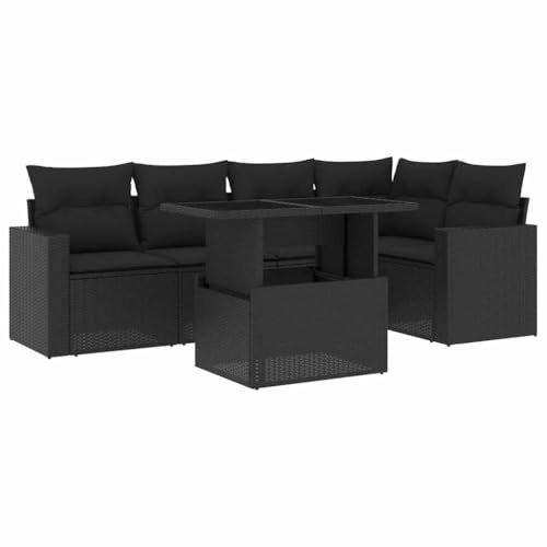 vidaXL Loungegrupp med dynor 6 delar svart konstrotting