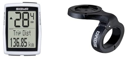 Sigma BC 12.0 WL STS Fahrradcomputer, Weiß, Einheitsgröße & Herren Overclamp Lenkerhalter, Schwarz