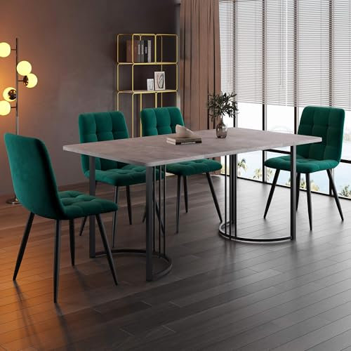 YCYDHDM Esstisch mit 4 Stühlen, Esstisch Set mit Essstuhl aus Samt, Küchentisch Set für 4 Personen, Essgruppe mit Grauer MDF Tischplatte für Küche Esszimmer und Wohnzimmer, Grün