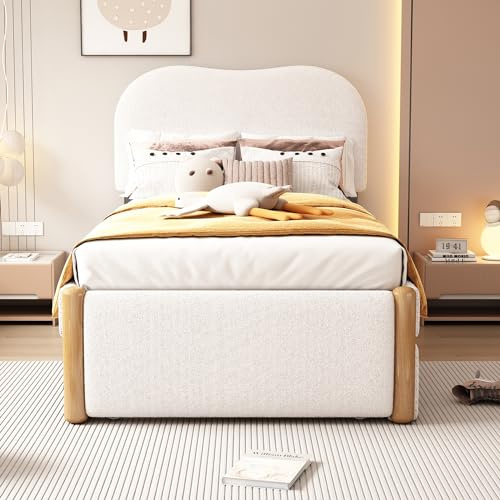 REXO Cama plana acolchada con práctica cama nido plegable, color blanco, diseño minimalista (90 x 200 cm)