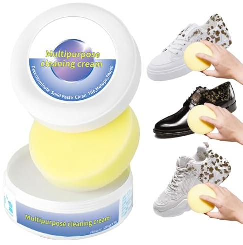 Weisse Schuhe Reinigungs Creme, 2024 Neu Multifunktionale Reinigungs und Fleckentfernungscreme mit Wischschwamm, Weiße Schuhputzcreme, Sneaker Reiniger für alle Oberflächen (260g - 1 Stück)