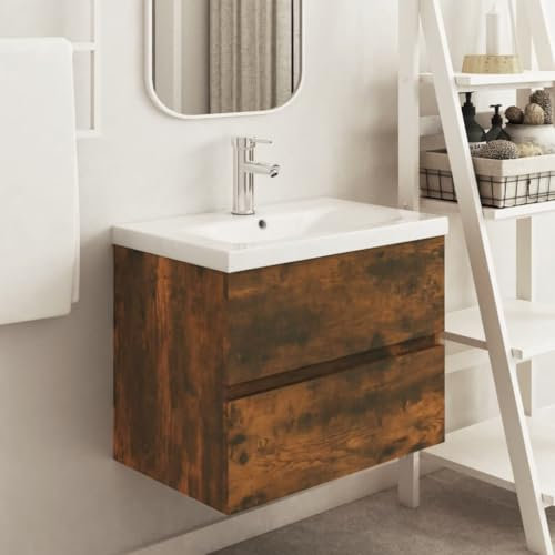 DYRJDJWIDHW mobile bagno con lavabo da appoggio,mobile bagno salvaspazio,Mobile Lavabo Rovere Fumo 60x38,5x45 cm in Legno MultistratoAdatto per bagni, cucine