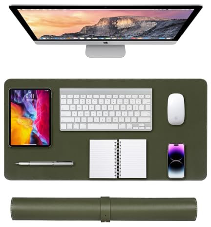 Schreibtischunterlage,Schreibtisch Unterlegmatte,Mauspad,Büro-Schreibtischmatte, rutschfester PU Leder schreibtischmatte,wasserdichter schreibunterlage für Büro und Zuhause 80cmx40cm Armeegrün