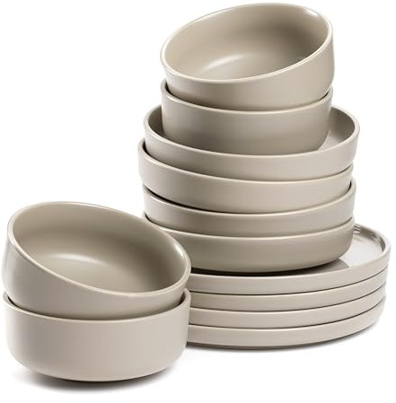 LEONARDO HOME Geschirrset ROMA 12-teilig • Tafel-Service für 4 Personen • je 4 Teller Ø 22 cm, Teller Ø 27 cm und Teller Ø 20 cm • Mikrowellen- & Spülmaschinengeeignet • stapelbar • beige • 026368