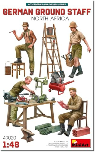 Miniart 49020 1:48 Figuren Set Dt. Bodenpersonal (4) NAfr.- originalgetreue Nachbildung, Modellbau, Plastik Bausatz, Basteln, Hobby, Kleben, Modellbausatz, Zusammenbauen
