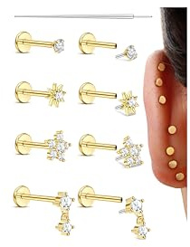 18G Helix Piercings Gold Tragus Piercing Chirurgenstahl Conch Piercing Ohr Tragus Ohrringe Nasenpiercing Stecker Hypoallergen Conch Labret Medusa Piercings Lippenpiercing CZ Ohrschmuck