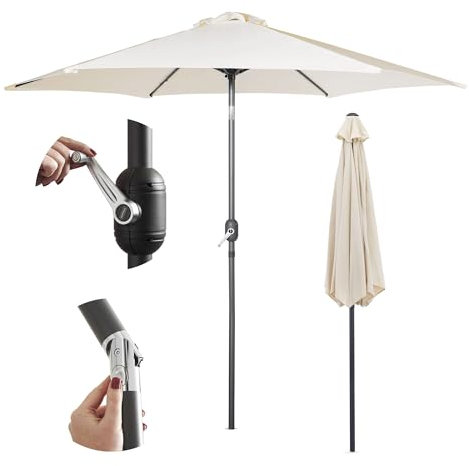 VonHaus Parasol 2M – Parasol Umbrella for Outdoor, Garden, Patio – Sun Shade Canopy with Hand Crank, Tilt Function, UV30+ Protection, Air Vent, Powder Coated Steel Frame - Ivory