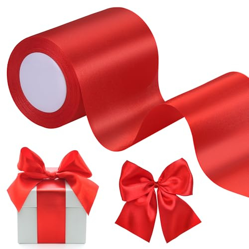 Zocipro Breites Rotes Geschenkband 10cm x 22m, Satin Schleifenband Rot Breit für Auto-Bögen, Band für Weihnachtsbaum, Hochzeiten, Partys, Deko, Breites Rotes Band & Eröffnungsfeiern