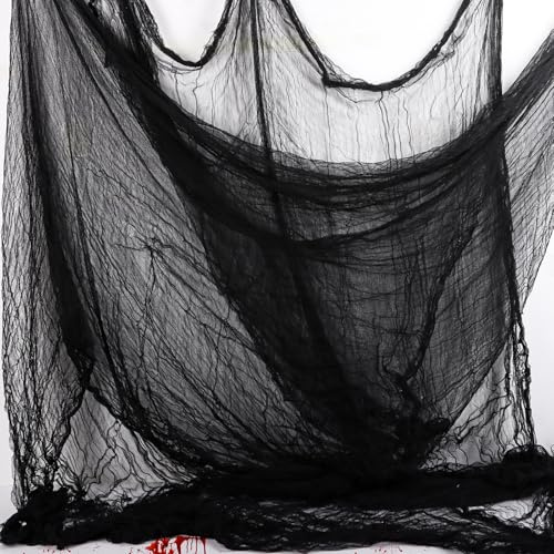 LOMIMOS Halloween Gruseliges Tuch，Schwarz 508x215cm Musselin Tücher für Halloween Party Innen Außen Gruselhäuser Türen